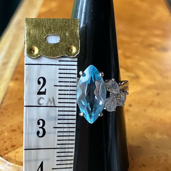 Genuine Sky Blue Topaz Rainbow Moonstone Sterling Silver Ring Size 8.75 - Picture 7 of 9